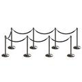 Montour Line Stanchion Post and Rope Kit Sat.Steel, 8 Crown Top 7 Black Rope C-Kit-8-SS-CN-7-ER-BK-PS